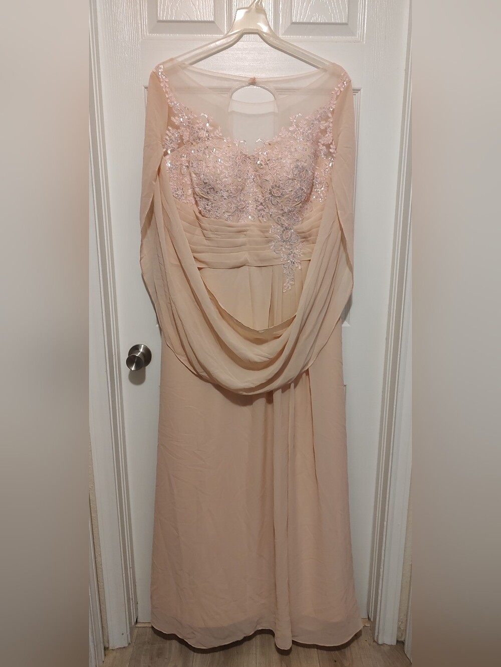 Elegant Pink Beaded Long Prom Dress with Draped Bodice